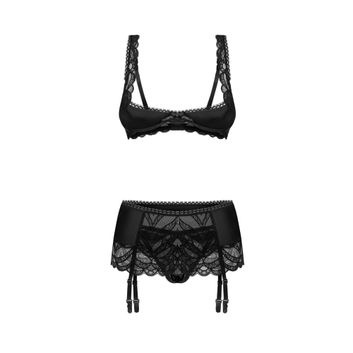 На фото зображений  чорний  комплект Obsessive Lecille 3-pcs crotchless set S