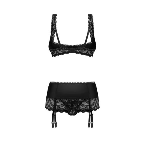 На фото зображений  чорний  комплект Obsessive Lecille 3-pcs crotchless set 