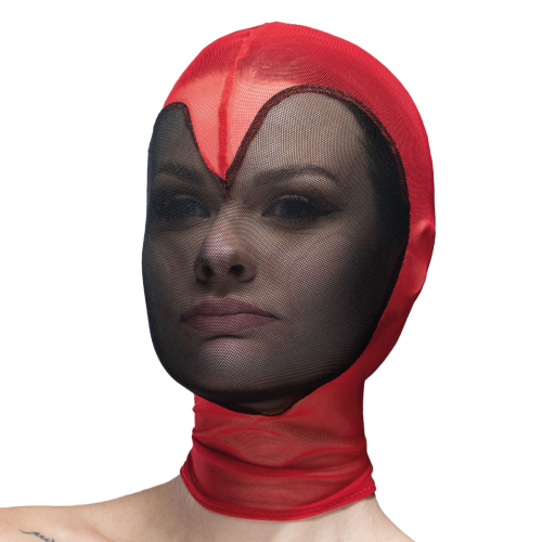 Feral Feelings Hearts Mask Red/Black - Маска серце сітка з повністю закритим обличчям