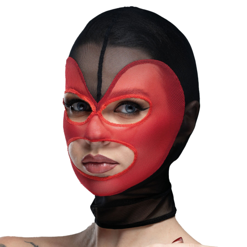 Feral Feelings Hearts Mask Black/Red - Маска серце сітка з відкритим ротом та очима