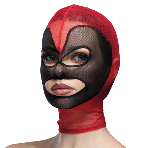 Feral Feelings Hearts Mask Red/Black - Маска серце сітка з відкритим ротом та очима