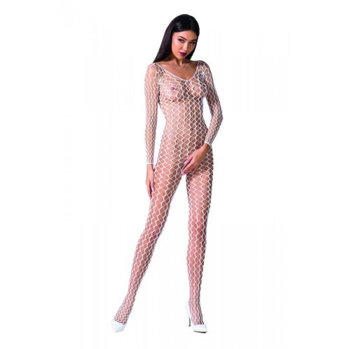 Бодистокинг Passion BS068 white, комбинезон, крупная сетка, длинный рукав