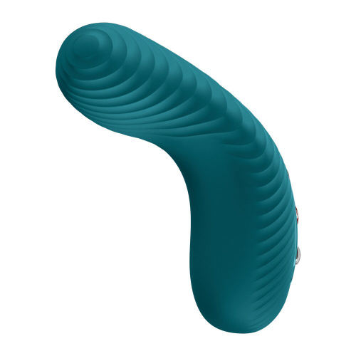 На фото накладний вібратор Fun Factory LAYA III Bottle Green, ефект постукування пальцем