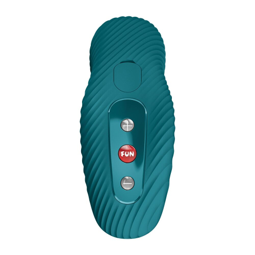 На фото накладний вібратор Fun Factory LAYA III Bottle Green, ефект постукування пальцем