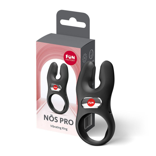 На фото эрекционное виброкольцо с двойной стимуляцией клитора Fun Factory NŌS PRO Black, 2 мотора