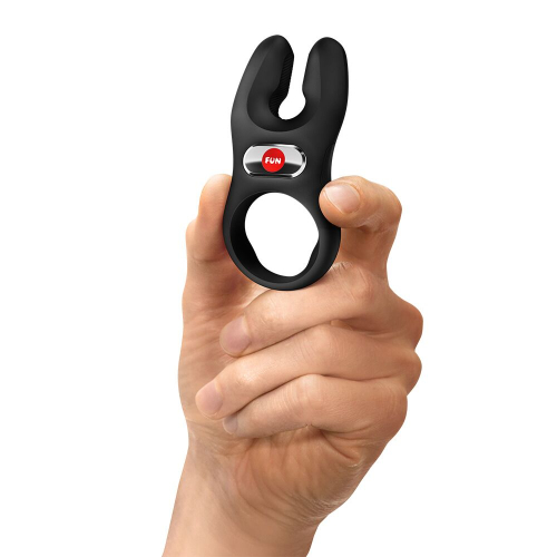 На фото эрекционное виброкольцо с двойной стимуляцией клитора Fun Factory NŌS PRO Black, 2 мотора