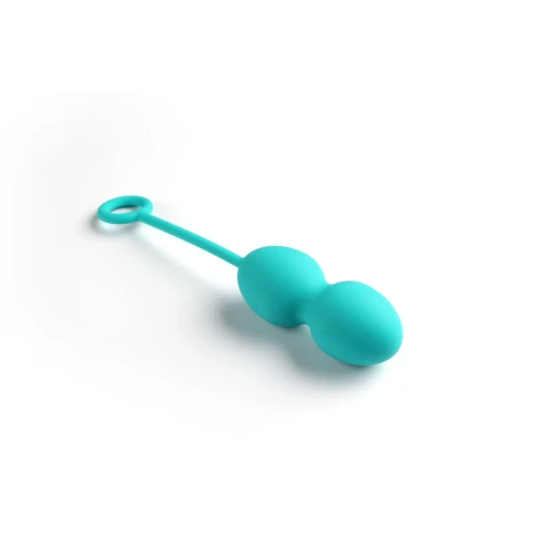 На фото изображены бирюзовые вагинальные шарики из набора Svakom Nova Green  для женщин на белом фоне.