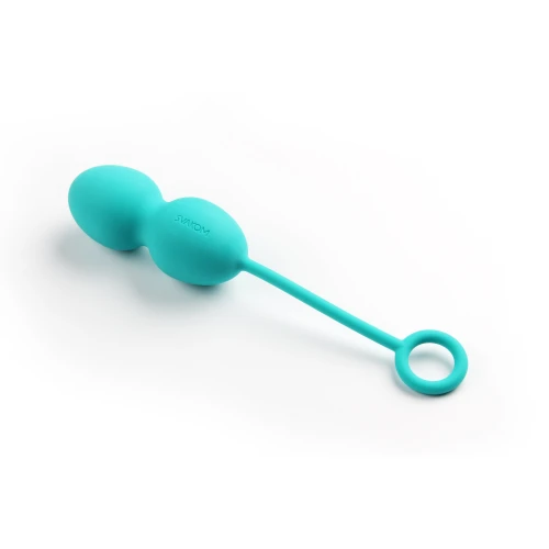 На фото изображены бирюзовые вагинальные шарики из набора Svakom Nova Green  для женщин на белом фоне.