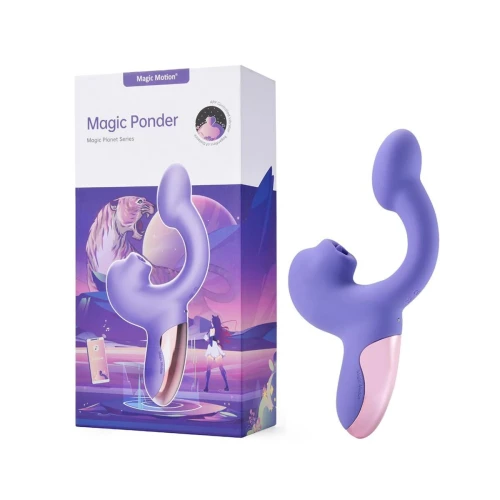 На фото фиолетовый смарт-вибратор Magic Motion Ponder Purple, двойная стимуляция, виброяйцо+язычок для клитора
