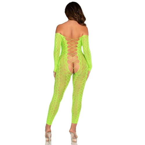 На фото бодистокинг Leg Avenue Crotchless Footless Lingerie Bodystocking One Size Neon Green