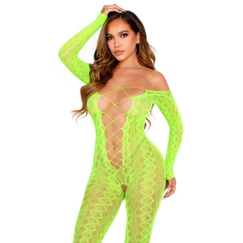 На фото бодистокинг Leg Avenue Crotchless Footless Lingerie Bodystocking One Size Neon Green