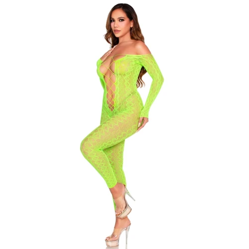 На фото бодистокинг Leg Avenue Crotchless Footless Lingerie Bodystocking One Size Neon Green