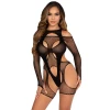 Бодістокінг Leg Avenue Fishnet Garter Harness and Teddy One Size Black 