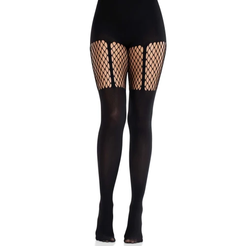 На фото колготки Leg Avenue Garter Illusion Tights with Net Detail One Size Black