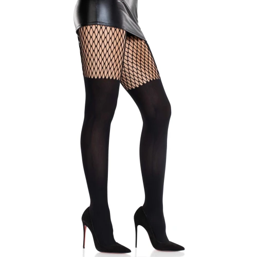 На фото колготки Leg Avenue Garter Illusion Tights with Net Detail One Size Black