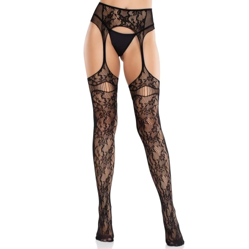 На фото колготки Leg Avenue Net Stockings with Attached Garter Belt One Size Black