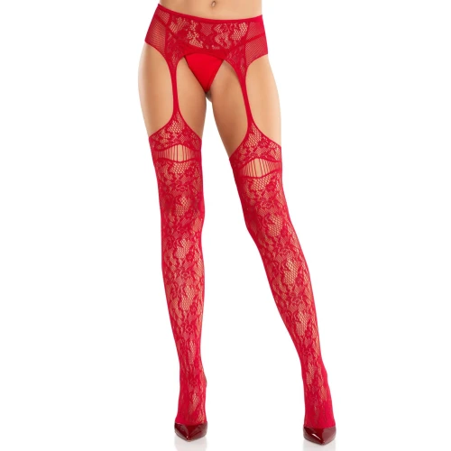 На фото Колготки Leg Avenue Net Stockings with Attached Garter Belt One Size Red