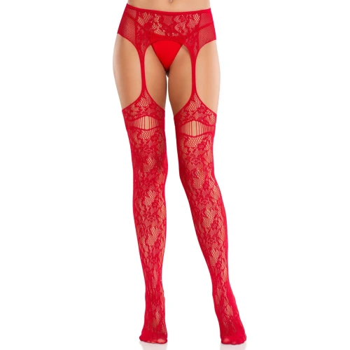 На фото Колготки Leg Avenue Net Stockings with Attached Garter Belt One Size Red