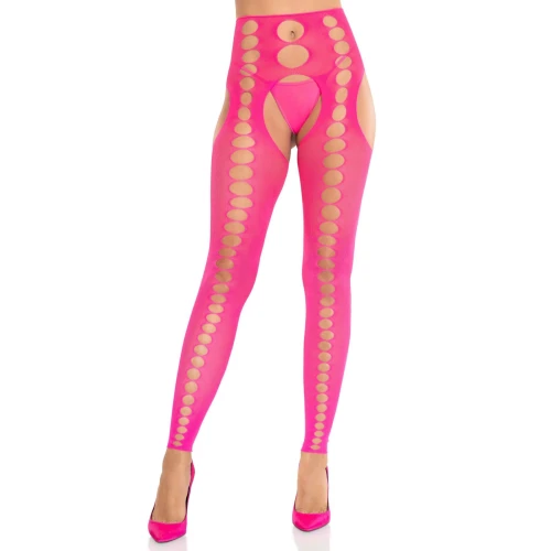 На фото рожеві колготки Leg Avenue Seamless Opaque Footless Suspender Hose One Size Neon Pink