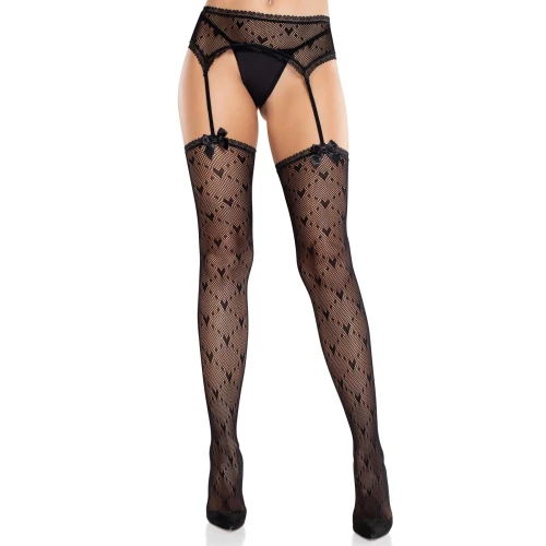 На фото колготки-чулки Leg Avenue Heart Garterbelt Stockings One Size Black