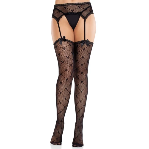 На фото колготки-чулки Leg Avenue Heart Garterbelt Stockings One Size Black