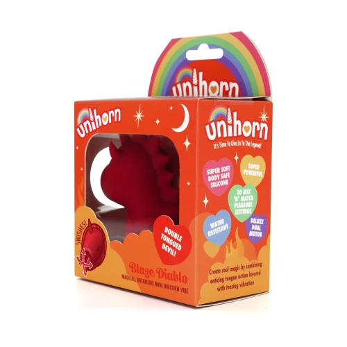 На фото вибратор-единорожка Unihorn – Blaze Diablo, ласковый раздвоенный язычок