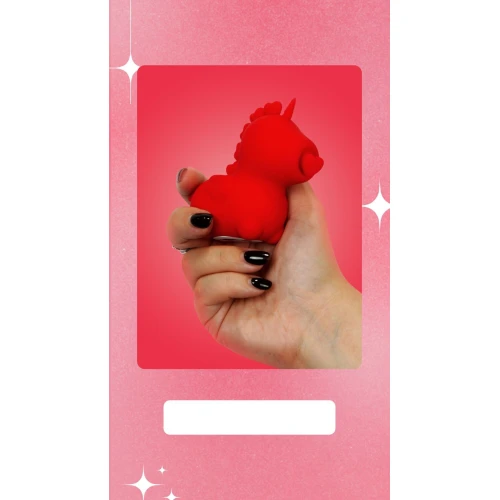 На фото червоний вібратор-єдиноріжка Unihorn – Cupid's Beau, масажувальний язичок-сердечко 