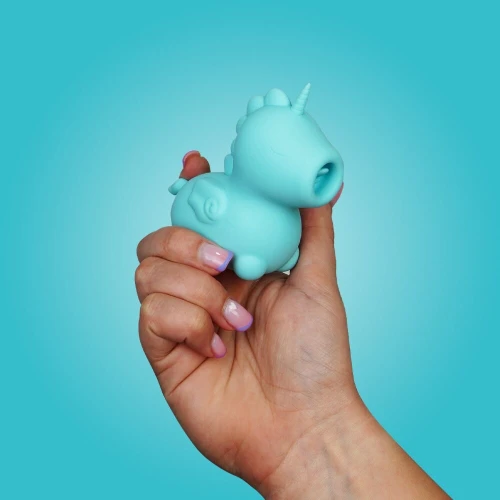 На фото голубой вибратор-единорожка Unihorn – Mount'n Peak, ласковый язычок