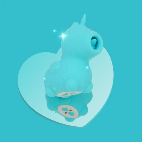 На фото голубой вибратор-единорожка Unihorn – Mount'n Peak, ласковый язычок