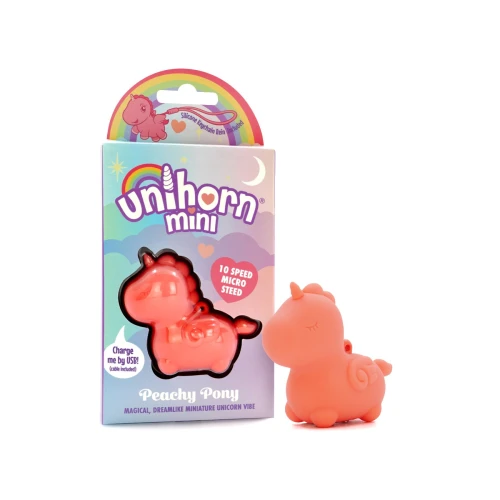 На фото вибратор-миниединорожка Unihorn Mini – Peachy Pony, брелок с вибрацией, 10 режимов