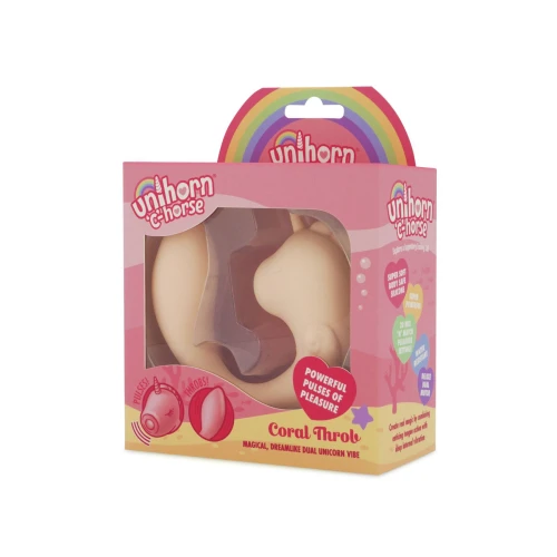 На фото вібратор-єдиноріжка Unihorn – C Horse – Coral Throb, вагінально-кліторальна стимуляція, 2 мотори по 10 режимів 