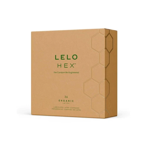 На фото велика упаковка презервативів LELO HEX Condoms Organic 36 Pack, тонкі та суперміцні 