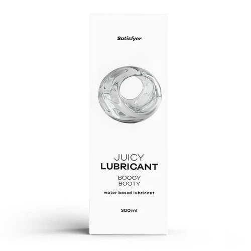 На фото анальна змазка на водній основі Satisfyer Juicy Lubricant Boogy Booty water based 300 мл