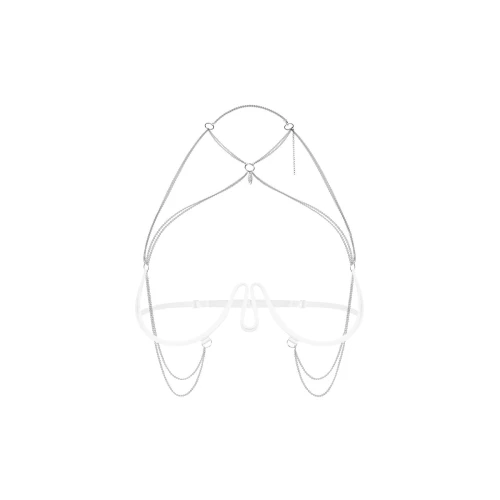 На фото  прикраса на тіло Obsessive Lustique White harness bra S/M/L 