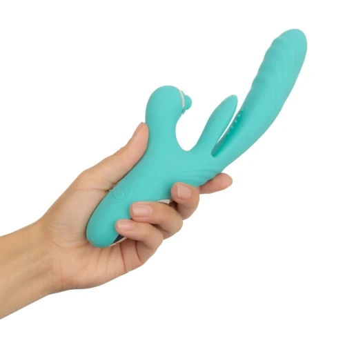На фото изображен бирюзовый вибратор-кролик Good Vibes Only - Lisa Thrusting Rabbit Vibrator 