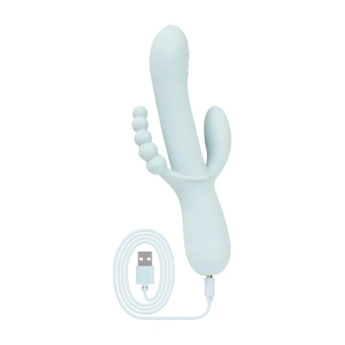 На фото изображен голубой вибратор-кролик Good Vibes Only - SAGE Triple Stimulation Vibe Soft Silicone - 
