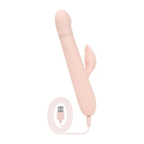 На фото нежно розовый вибратор – кролик Good Vibes Only – SHAI Thrusting Vibrator Soft Silicone – Pi