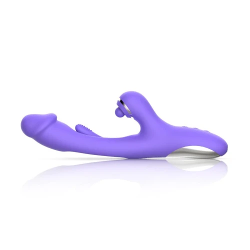 На фото изображен ярко фиолетовый вибратор-кролик Good Vibes Only - Tess Rabbit Vibrator with G-Spot Stimulat