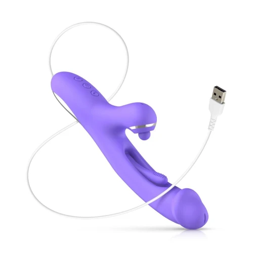 На фото изображен ярко фиолетовый вибратор-кролик Good Vibes Only - Tess Rabbit Vibrator with G-Spot 