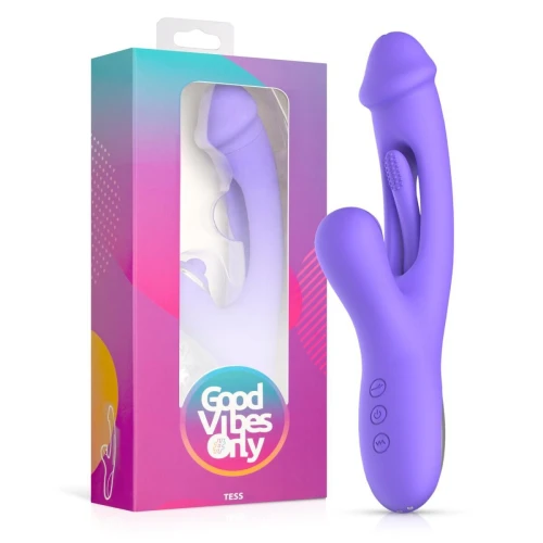 На фото изображен ярко фиолетовый вибратор-кролик Good Vibes Only - Tess Rabbit Vibrator with G