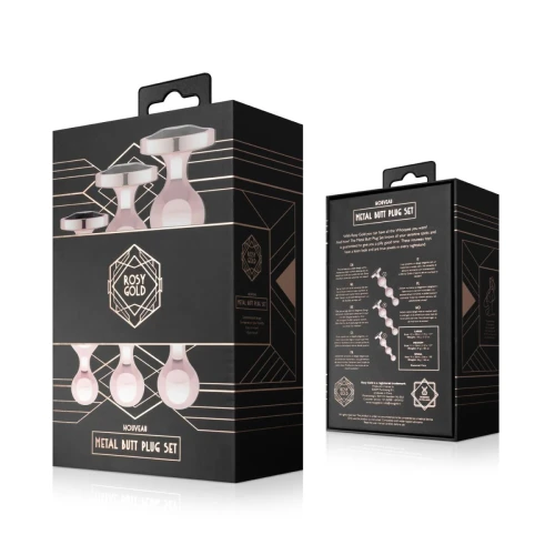 На фото розовый набор анальных игрушек Rosy Gold - Metal Butt Plug Set 3 P