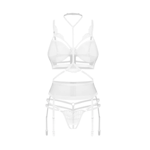 на фото білий комплект Obsessive Premisis White 3-pcs crotchless set S/