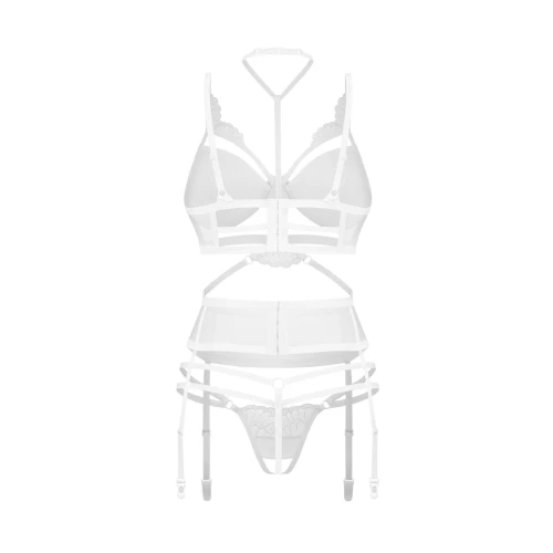на фото білий комплект Obsessive Premisis White 3-pcs crotchless set S/сексуальний комплект Obsessive Premisis White 3-pcs crotchless set 2XL/