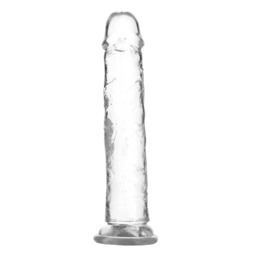 На фото прозрачный фаллоимитатор на присоске ADDICTION Vertical Dong 9″, виброшар в подарок