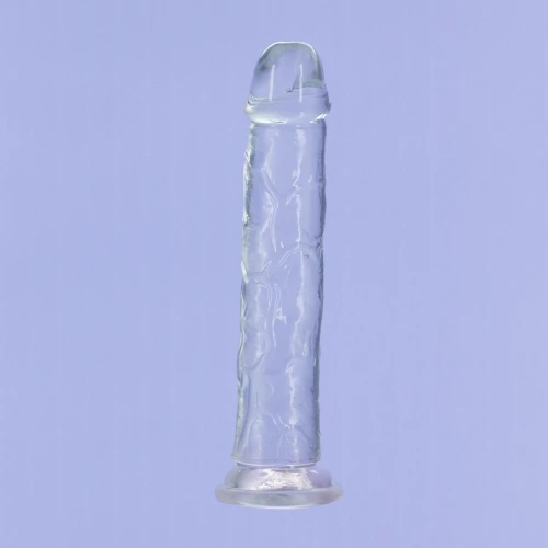 На фото прозрачный фаллоимитатор на присоске ADDICTION Vertical Dong 9″, виброшар в под