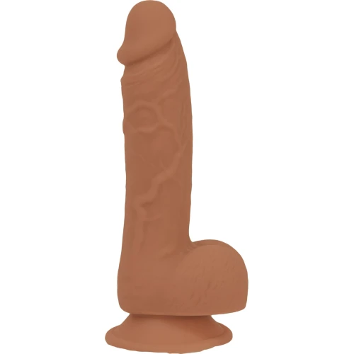 На фото фаллоимитатор ADDICTION Steven 7.5" Silicone Dong Caramel, виброшар в подарок