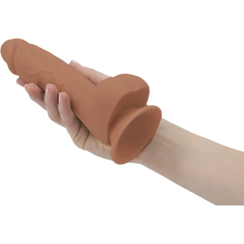 На фото фаллоимитатор ADDICTION Steven 7.5" Silicone Dong Caramel, виброшар в под