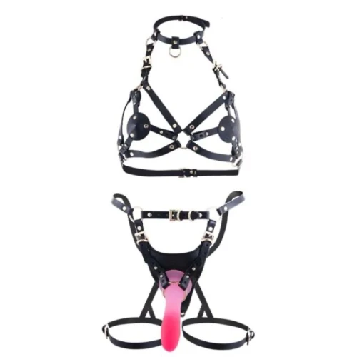 На фото Упряжь со страпоном LOCKINK SEVANDA Queen Sheba Set with Pink Dildo