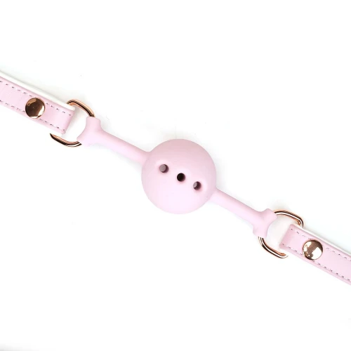 На фото кляп Liebe Seele White & Pink Fairy Goat Leather Ball Gag
