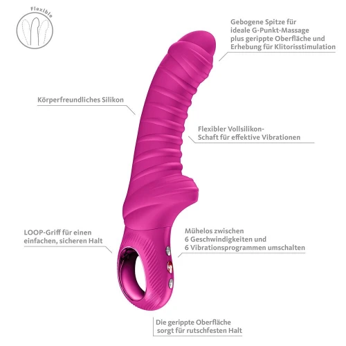 На фото вибратор для точки G Fun Factory TIGER Magenta, ребристый, подходит для анальной стимуляции